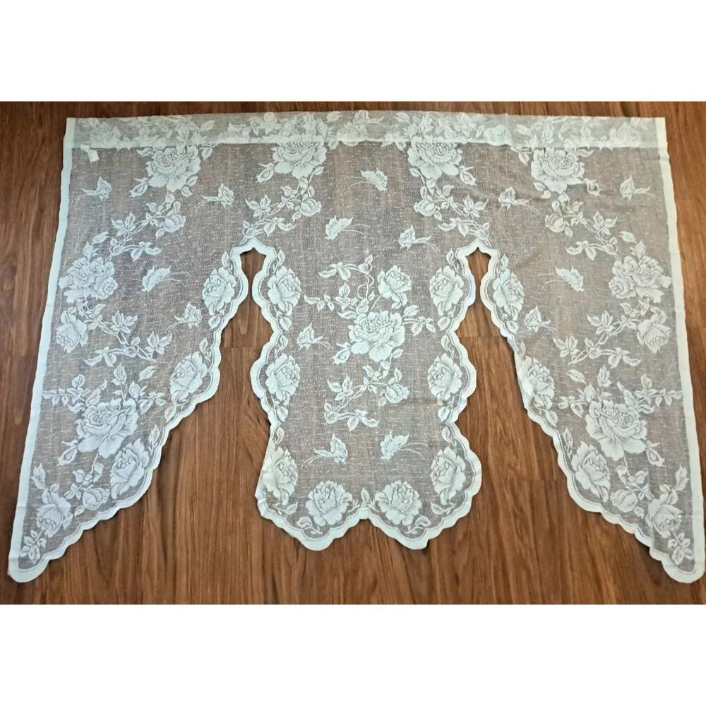 Ivory Lace Swag Curtain Floral Rose Garden Farmhouse Cottage Country 40x60
